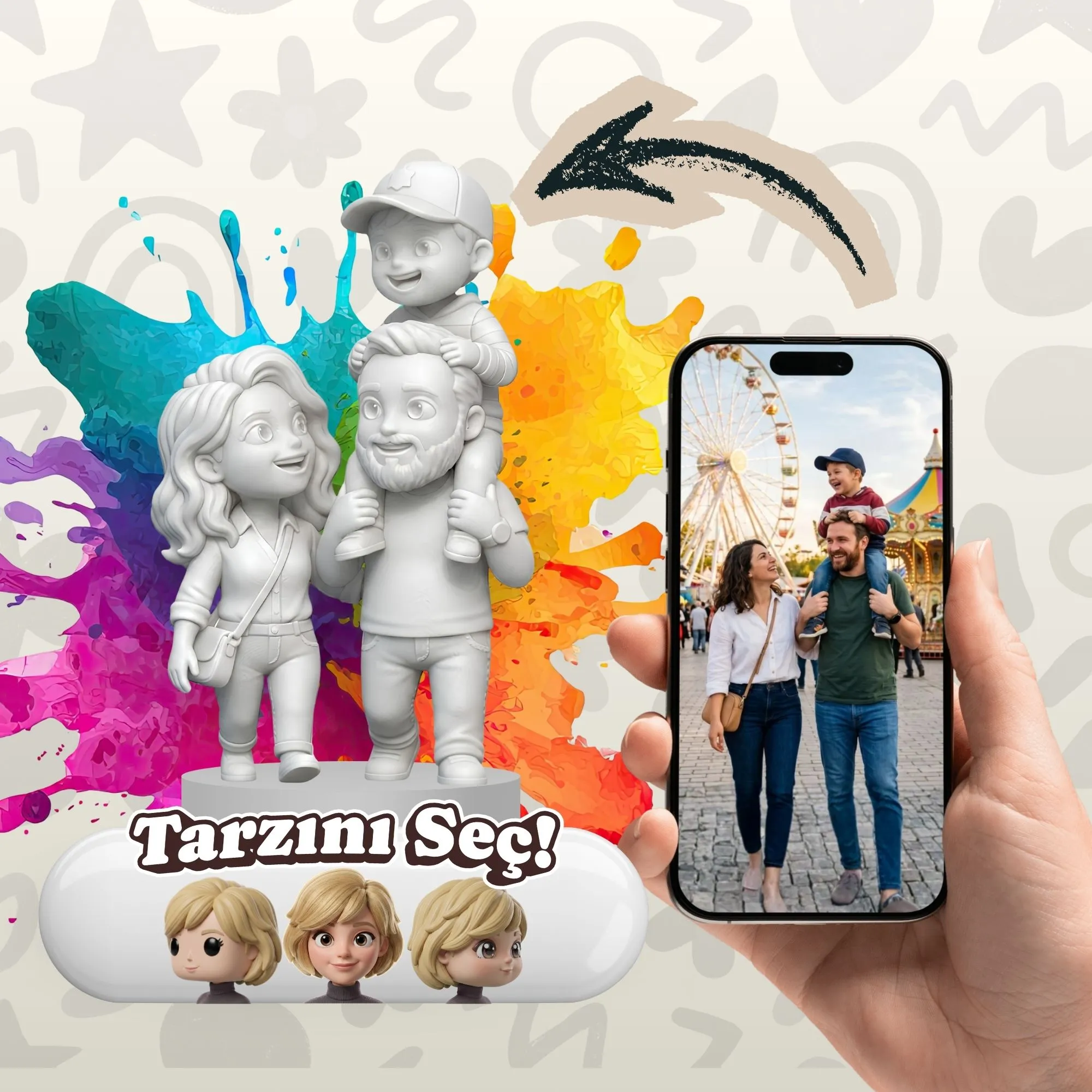 Boyanabilir Aile Figürü - 3D Figür & Biblo | PECREA